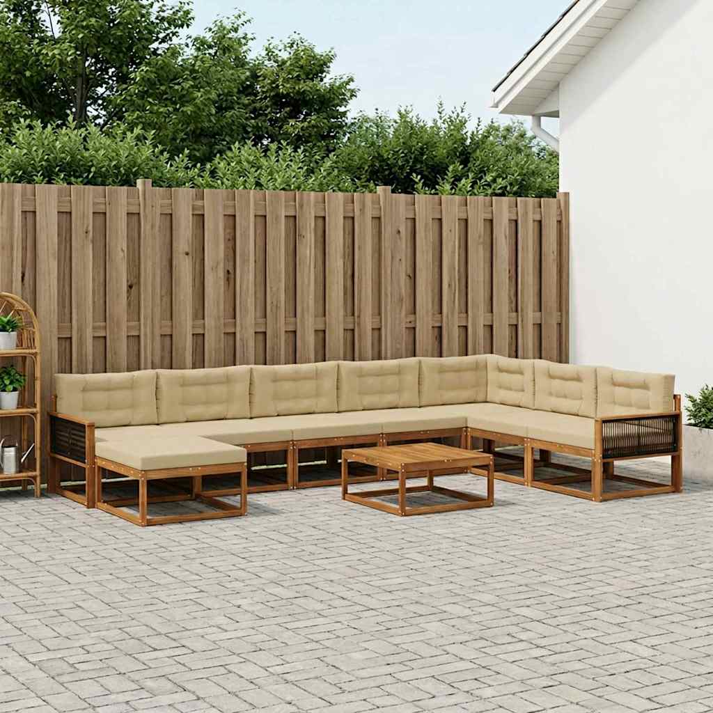 vidaXL Zestaw sof na zewnątrz z poduszką 9 pcs Naturalny i Beżowy
