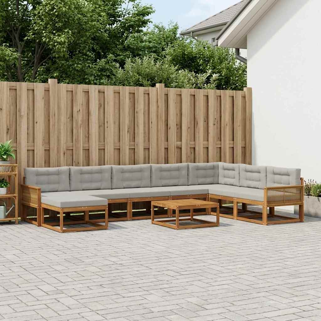 vidaXL Zestaw sof na zewnątrz z poduszką 9 pcs Naturalny i jasnoszary