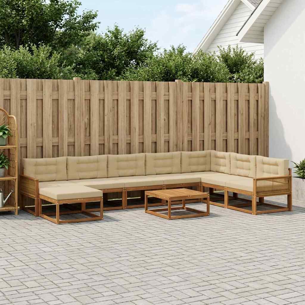 vidaXL Zestaw sof na zewnątrz z poduszką 9 pcs Naturalny i Beżowy