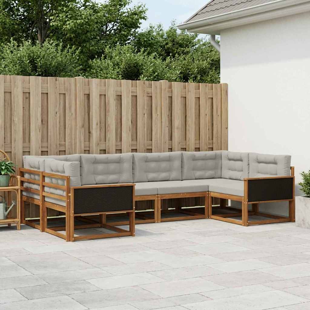 vidaXL Zestaw sof na zewnątrz z poduszką 6 pcs Naturalny i jasnoszary