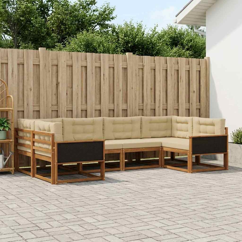 vidaXL Zestaw sof na zewnątrz z poduszką 6 pcs Naturalny i Beżowy