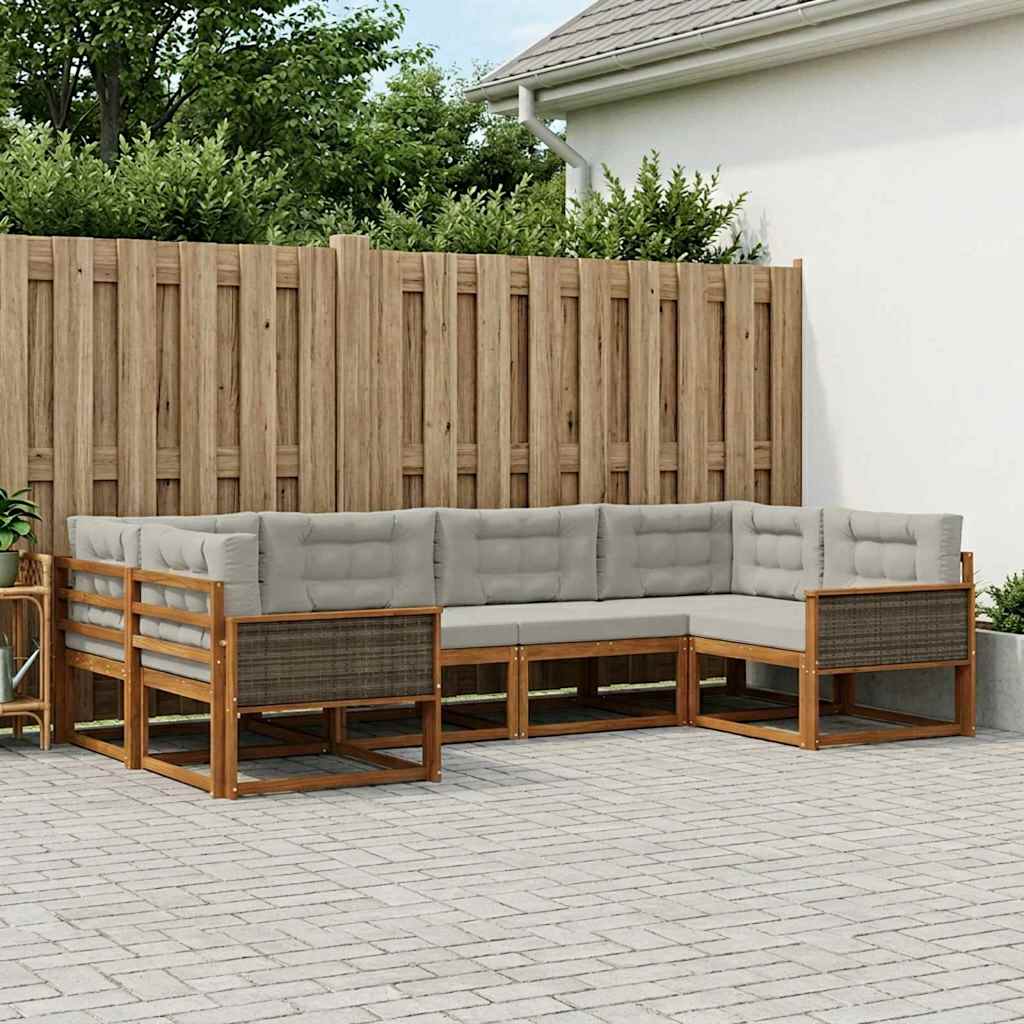 vidaXL Zestaw sof na zewnątrz z poduszką 6 pcs Naturalny i jasnoszary