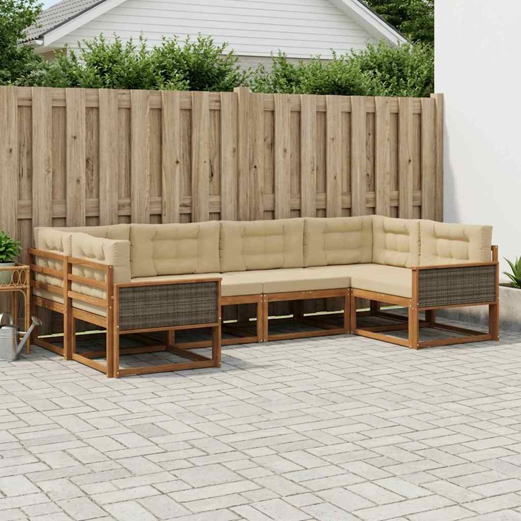 vidaXL Zestaw sof na zewnątrz z poduszką 6 pcs Naturalny i Beżowy