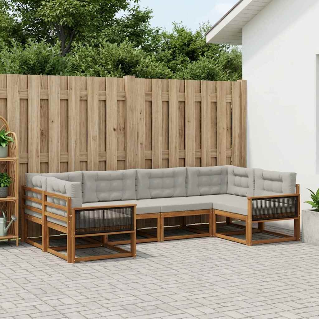 vidaXL Zestaw sof na zewnątrz z poduszką 6 pcs Naturalny i jasnoszary