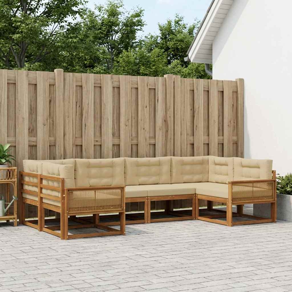 vidaXL Zestaw sof na zewnątrz z poduszką 6 pcs Naturalny i Beżowy