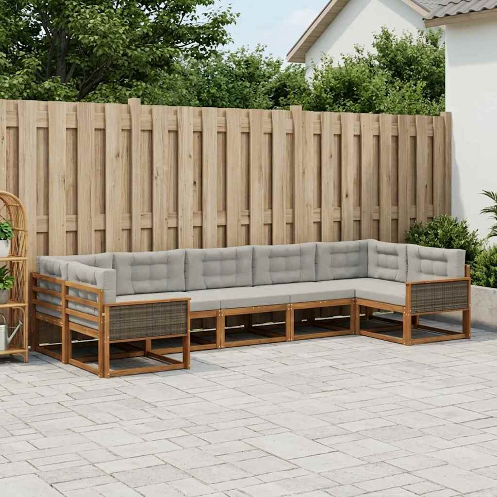 vidaXL Zestaw sof na zewnątrz z poduszką 7 pcs Naturalny i jasnoszary