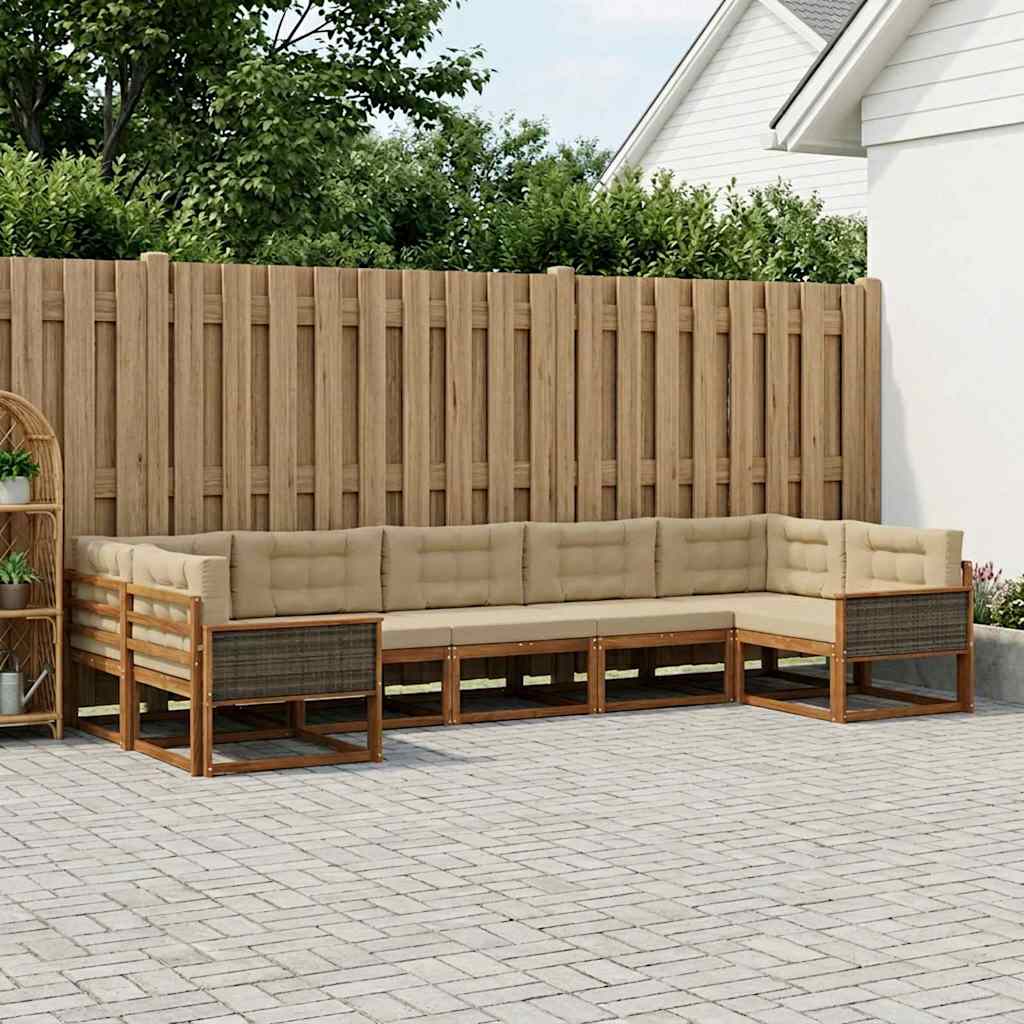 vidaXL Zestaw sof na zewnątrz z poduszką 7 pcs Naturalny i Beżowy