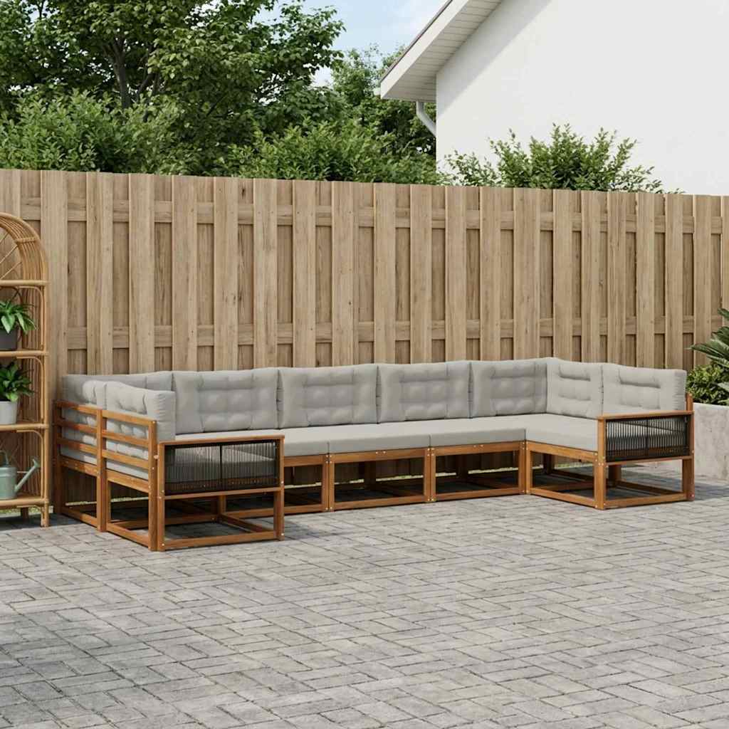 vidaXL Zestaw sof na zewnątrz z poduszką 7 pcs Naturalny i jasnoszary