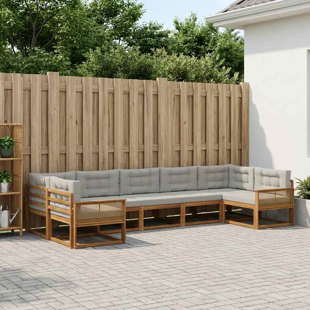 vidaXL Zestaw sof na zewnątrz z poduszką 7 pcs Naturalny i jasnoszary
