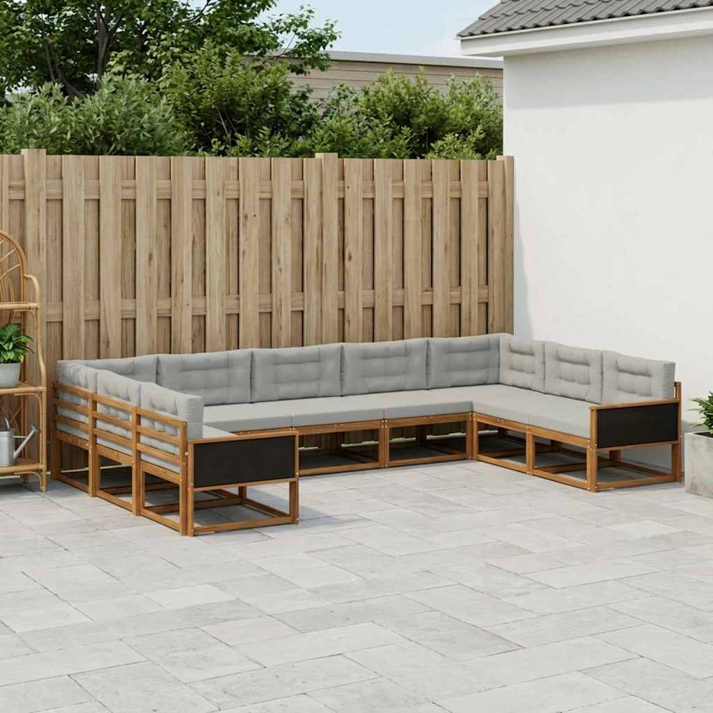 vidaXL Zestaw sof na zewnątrz z poduszką 9 pcs Naturalny i jasnoszary