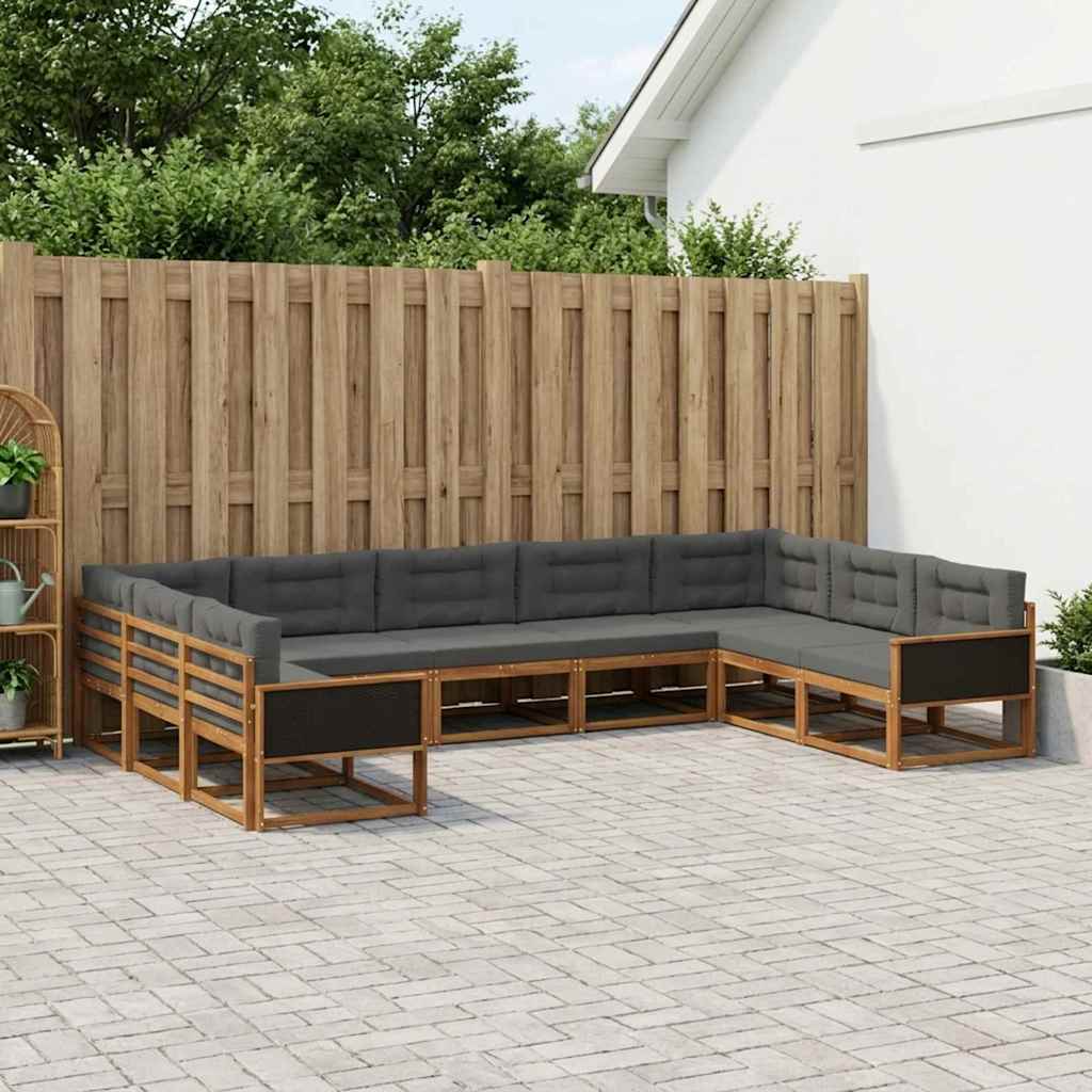vidaXL Zestaw sof na zewnątrz z poduszką 9 pcs Naturalny i Antracytowy