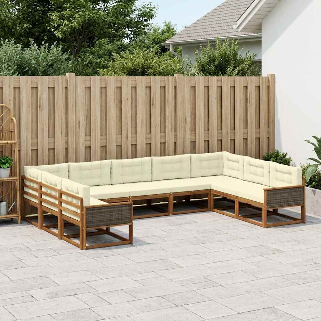 vidaXL Zestaw sof na zewnątrz z poduszką 9 pcs Naturalny i Kremowy