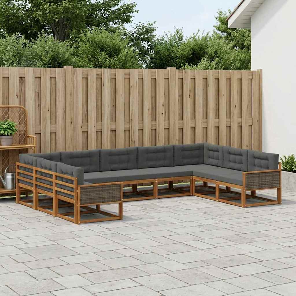 vidaXL Zestaw sof na zewnątrz z poduszką 9 pcs Naturalny i Antracytowy