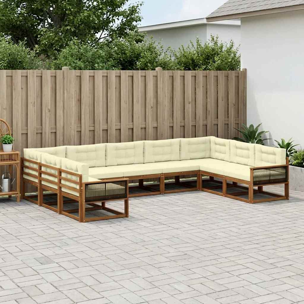vidaXL Zestaw sof na zewnątrz z poduszką 9 pcs Naturalny i Kremowy