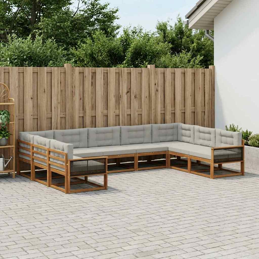vidaXL Zestaw sof na zewnątrz z poduszką 9 pcs Naturalny i jasnoszary