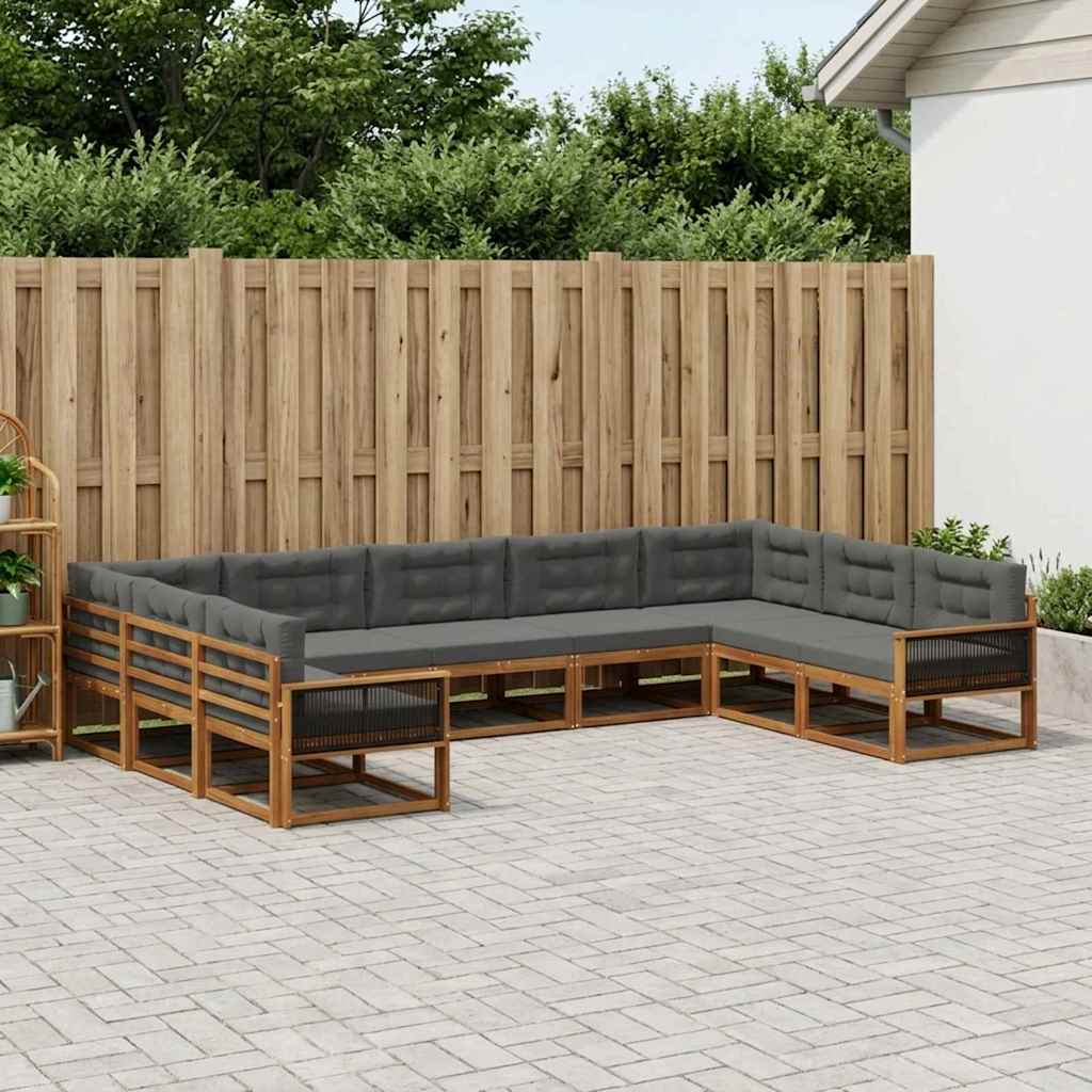 vidaXL Zestaw sof na zewnątrz z poduszką 9 pcs Naturalny i Antracytowy