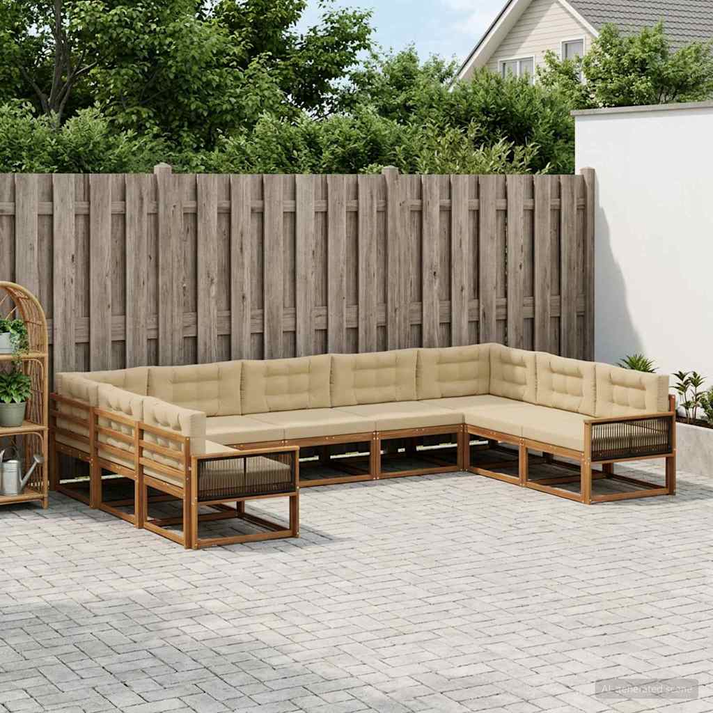 vidaXL Zestaw sof na zewnątrz z poduszką 9 pcs Naturalny i Beżowy