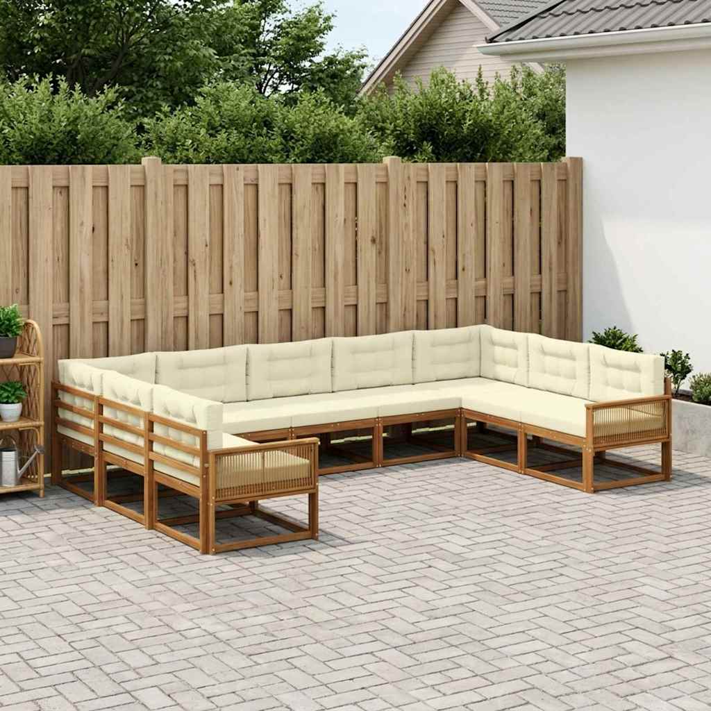vidaXL Zestaw sof na zewnątrz z poduszką 9 pcs Naturalny i Kremowy