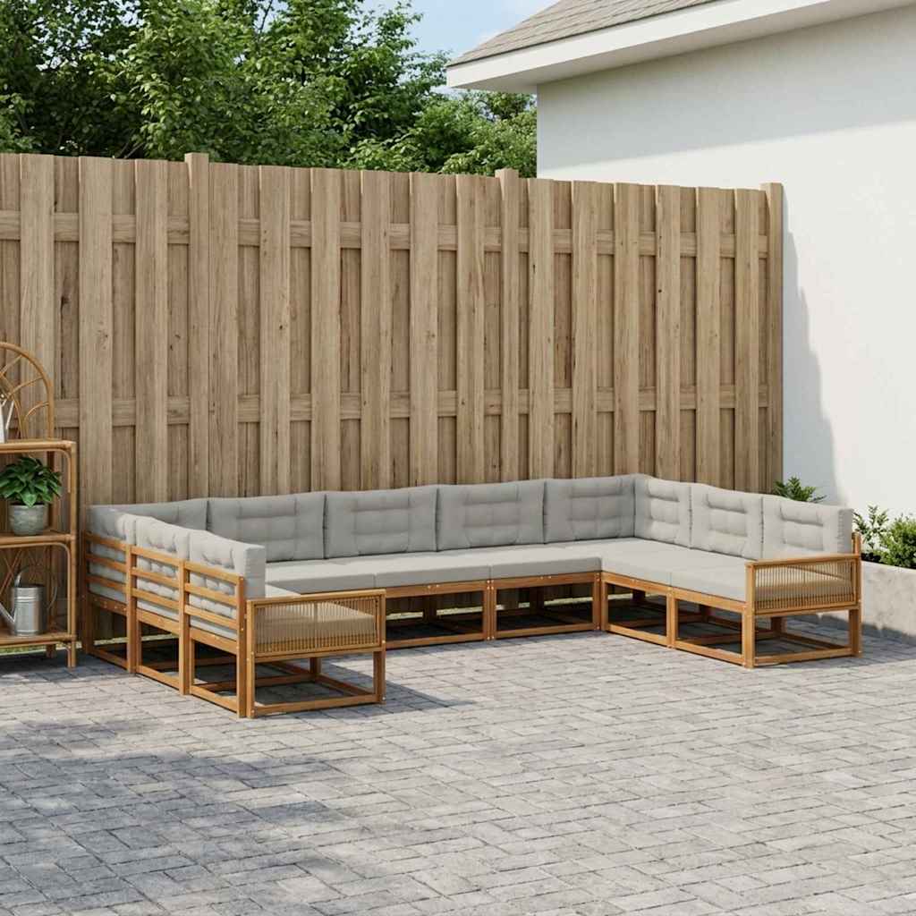 vidaXL Zestaw sof na zewnątrz z poduszką 9 pcs Naturalny i jasnoszary
