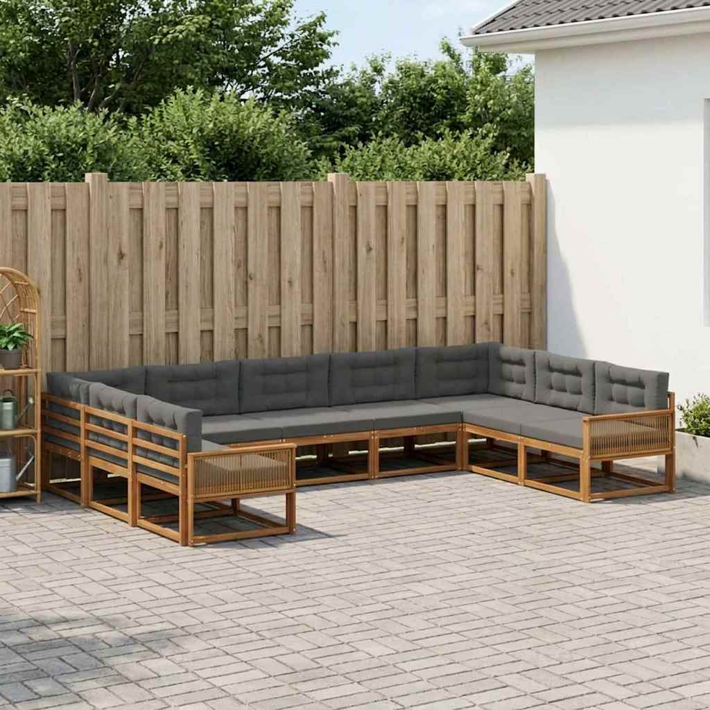 vidaXL Zestaw sof na zewnątrz z poduszką 9 pcs Naturalny i Antracytowy