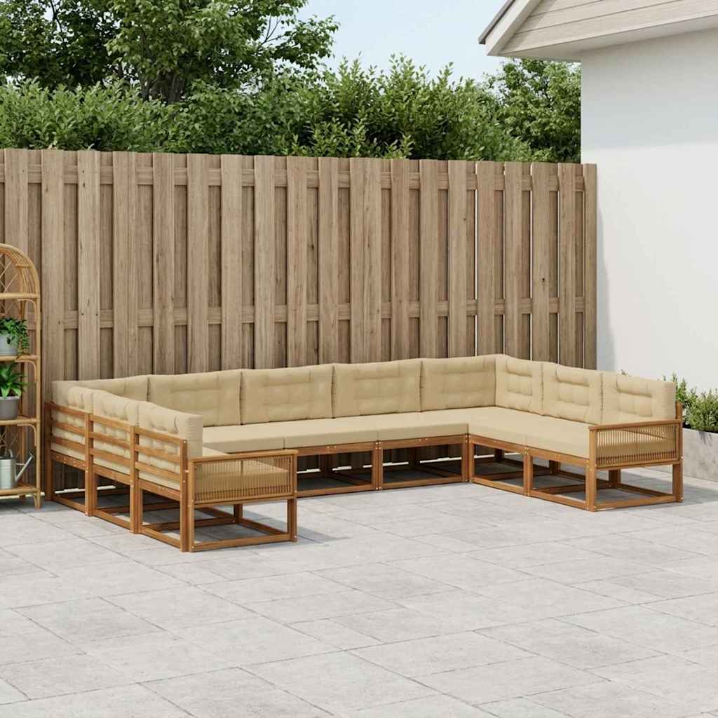 vidaXL Zestaw sof na zewnątrz z poduszką 9 pcs Naturalny i Beżowy