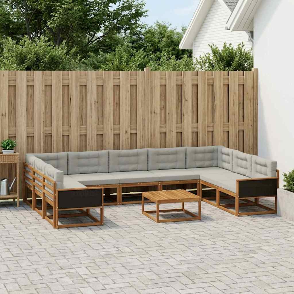 vidaXL Zestaw sof na zewnątrz z poduszką 10 pcs Naturalny i jasnoszary