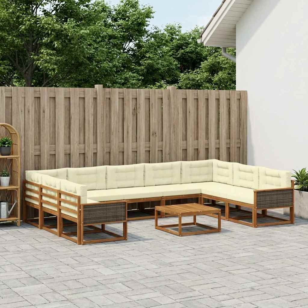 vidaXL Zestaw sof na zewnątrz z poduszką 10 pcs Naturalny i Kremowy