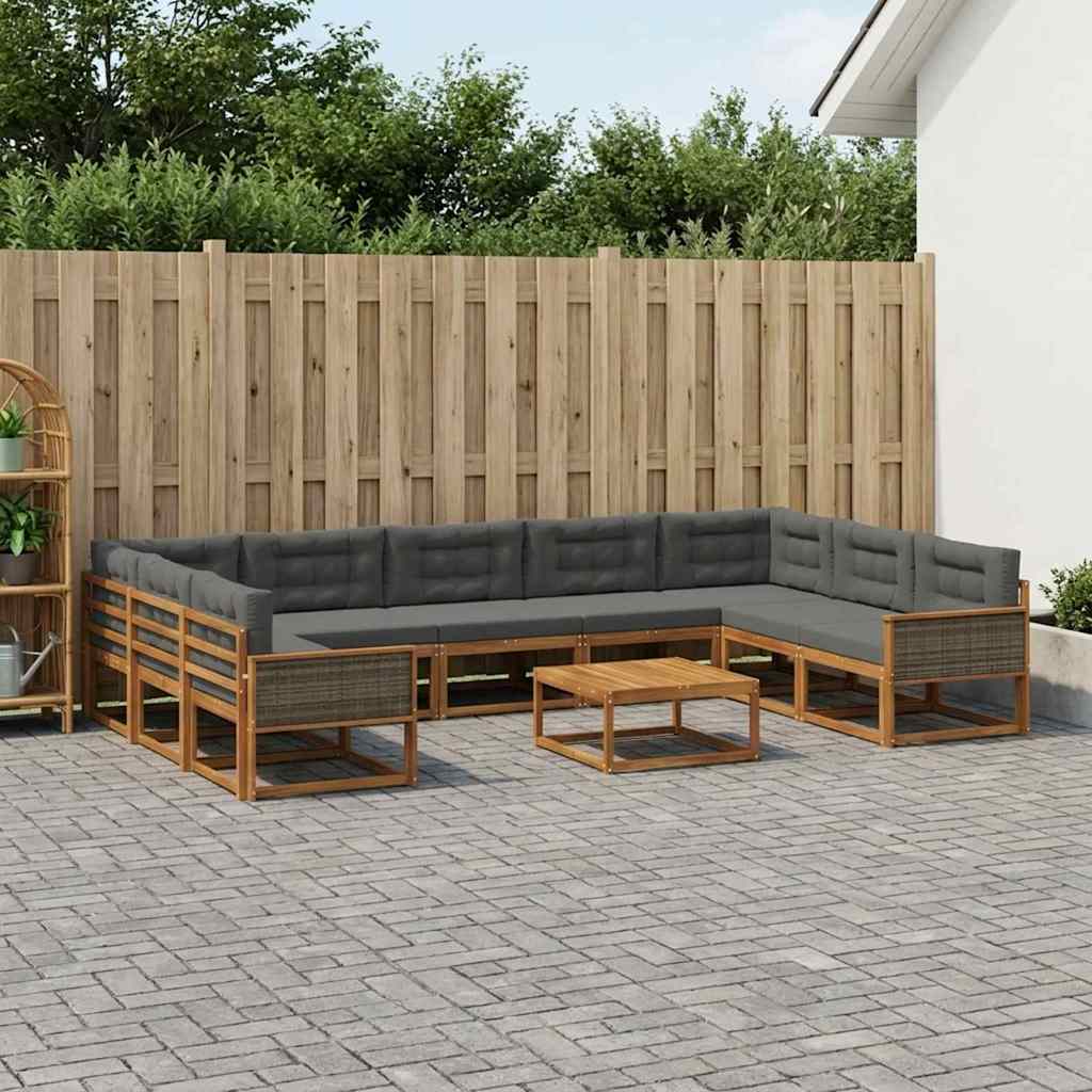 vidaXL Zestaw sof na zewnątrz 10 pcs Naturalny i Antracytowy