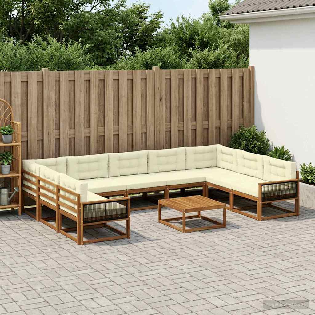 vidaXL Zestaw sof na zewnątrz z poduszką 10 pcs Naturalny i Kremowy