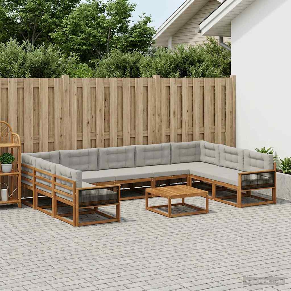 vidaXL Zestaw sof na zewnątrz z poduszką 10 pcs Naturalny i jasnoszary