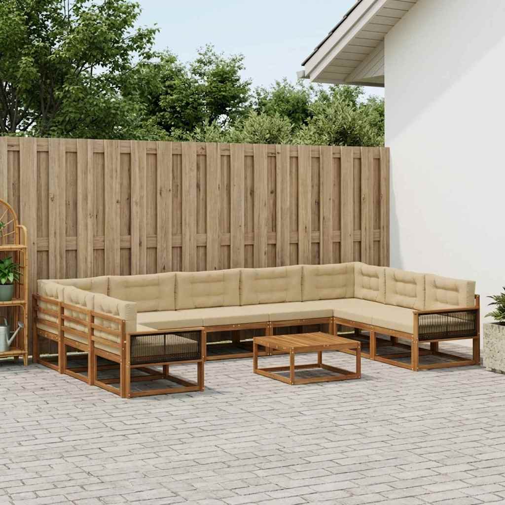 vidaXL Zestaw sof na zewnątrz z poduszką 10 pcs Naturalny i Beżowy