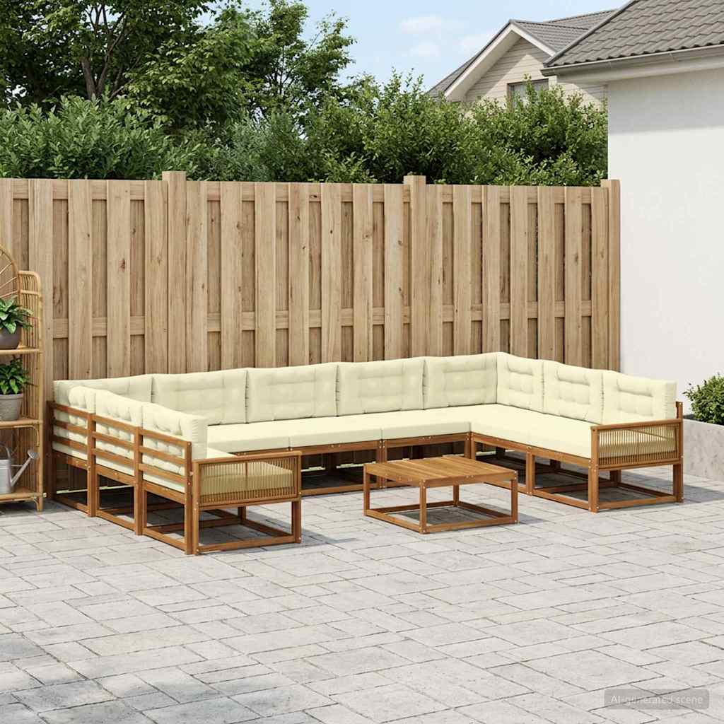 vidaXL Zestaw sof na zewnątrz z poduszką 10 pcs Naturalny i Kremowy