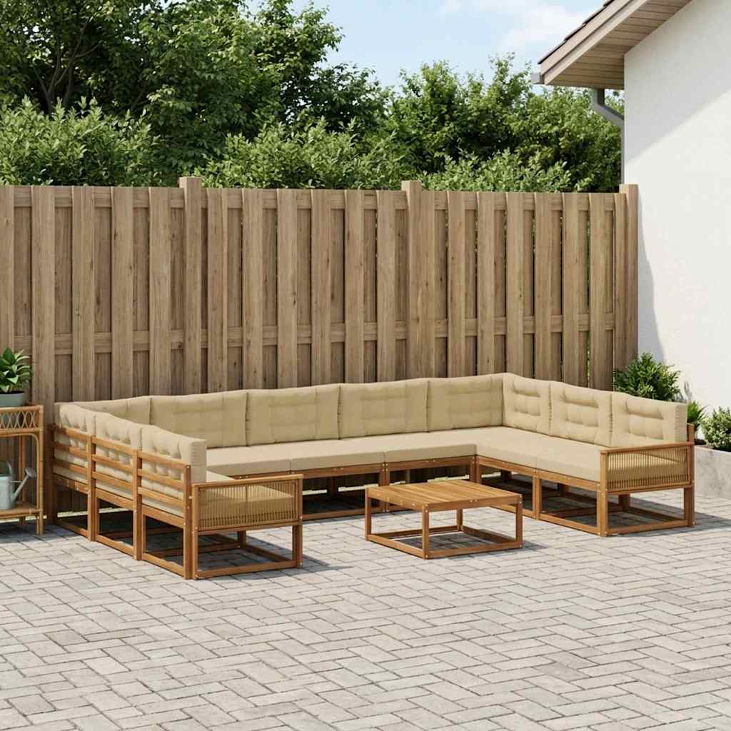 vidaXL Zestaw sof na zewnątrz z poduszką 10 pcs Naturalny i Beżowy