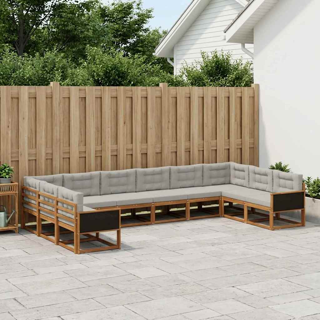 vidaXL Zestaw sof na zewnątrz z poduszką 10 pcs Naturalny i jasnoszary