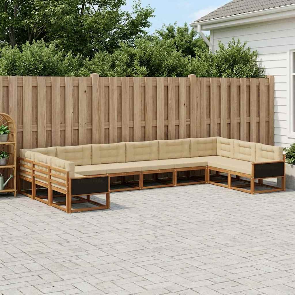 vidaXL Zestaw sof na zewnątrz z poduszką 10 pcs Naturalny i Beżowy