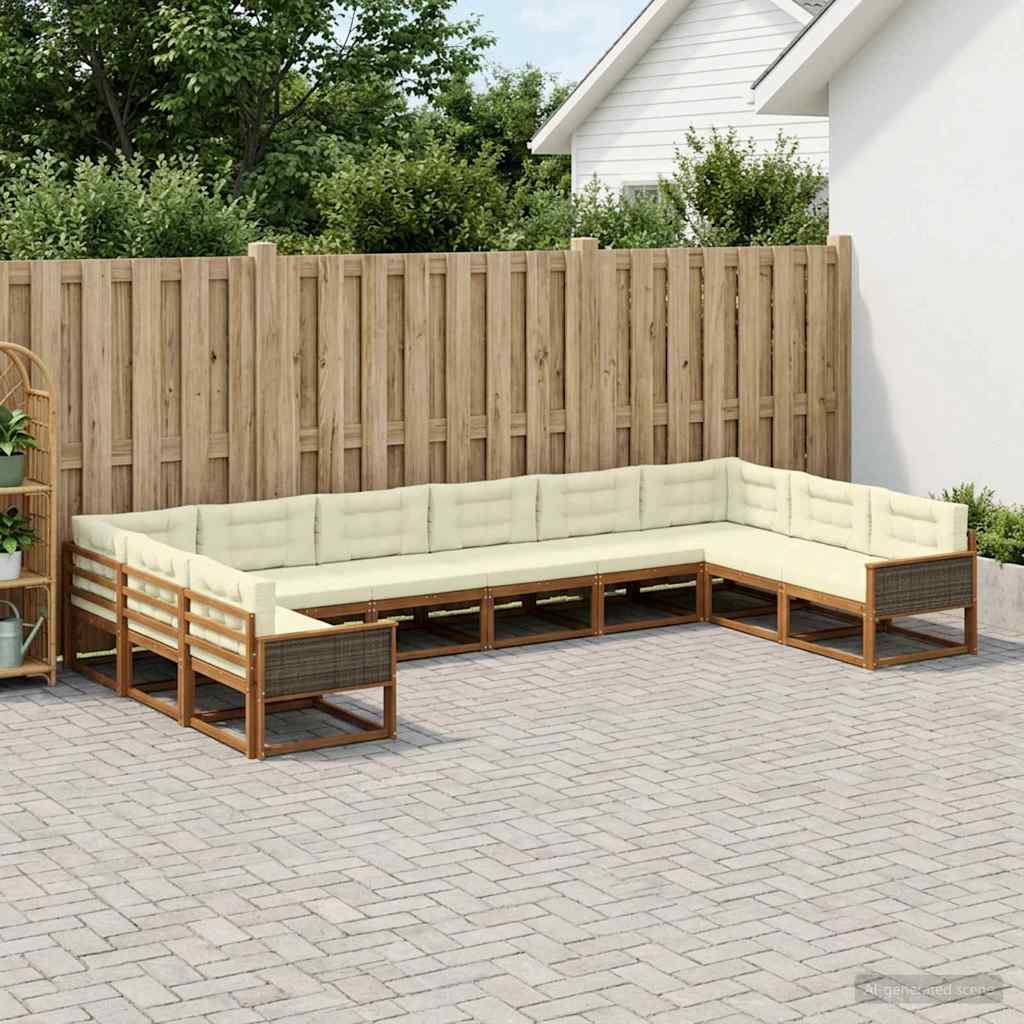 vidaXL Zestaw sof na zewnątrz z poduszką 10 pcs Naturalny i Kremowy