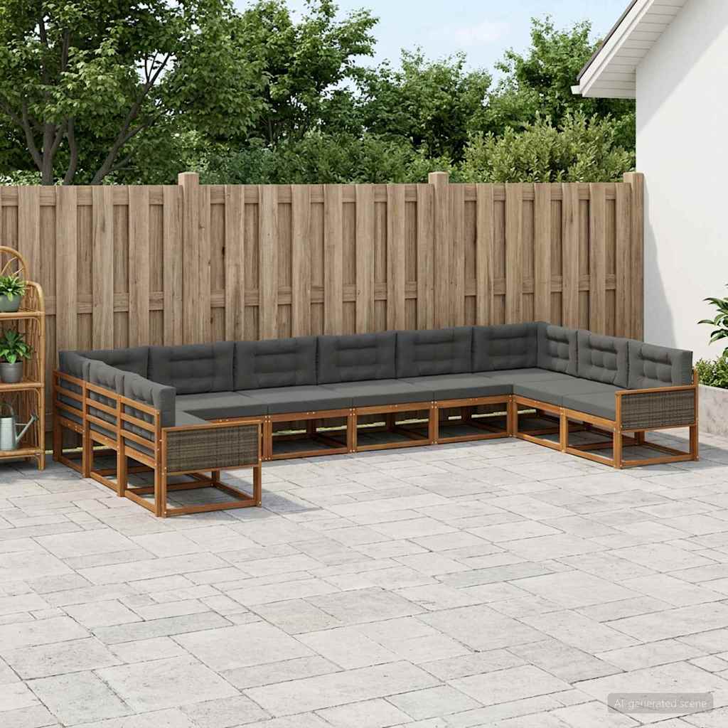 vidaXL Zestaw sof na zewnątrz 10 pcs Naturalny i Antracytowy