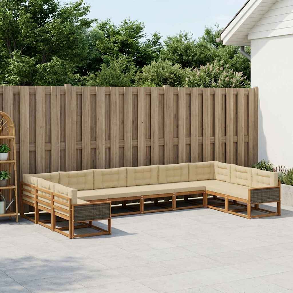 vidaXL Zestaw sof na zewnątrz z poduszką 10 pcs Naturalny i Beżowy
