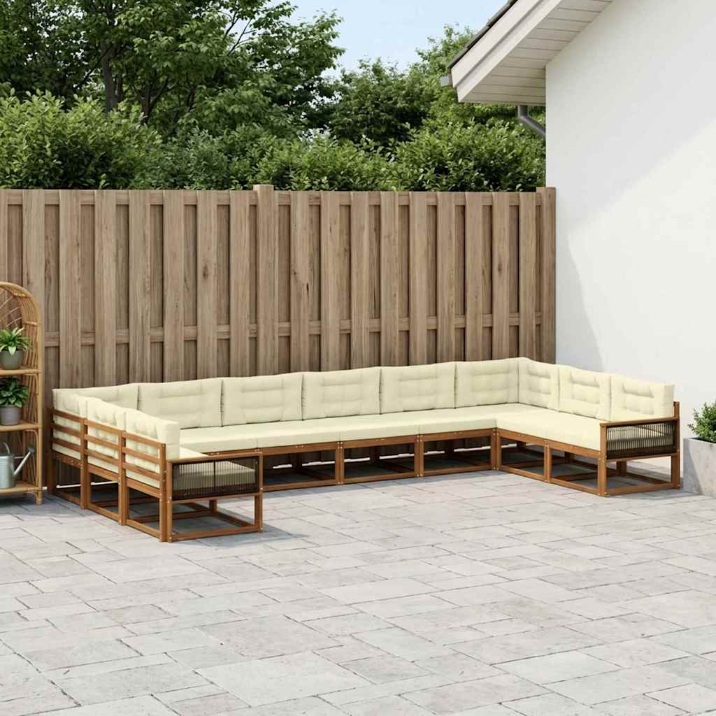 vidaXL Zestaw sof na zewnątrz z poduszką 10 pcs Naturalny i Kremowy