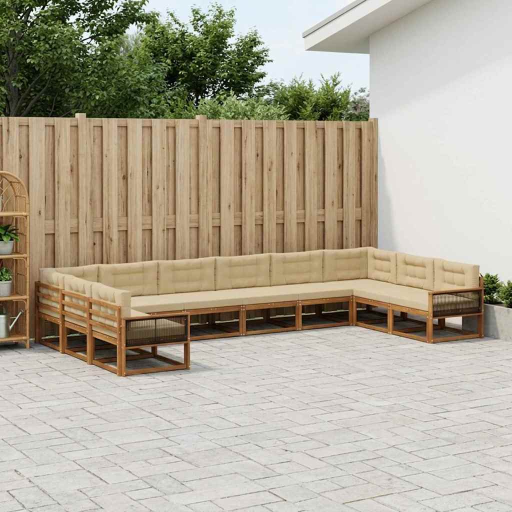 vidaXL Zestaw sof na zewnątrz z poduszką 10 pcs Naturalny i Beżowy