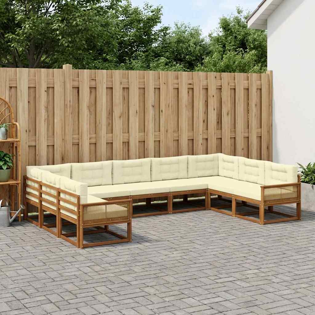 vidaXL Zestaw sof na zewnątrz z poduszką 10 pcs Naturalny i Kremowy