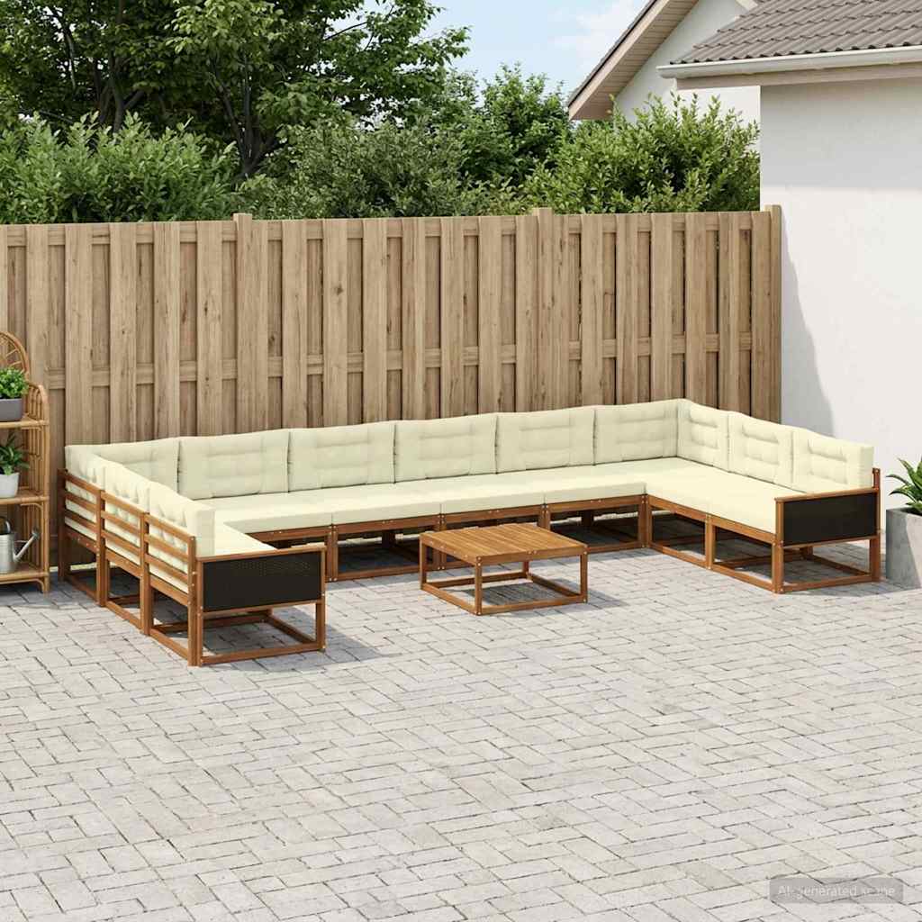 vidaXL Zestaw sof na zewnątrz z poduszką 11 pcs Naturalny i Kremowy