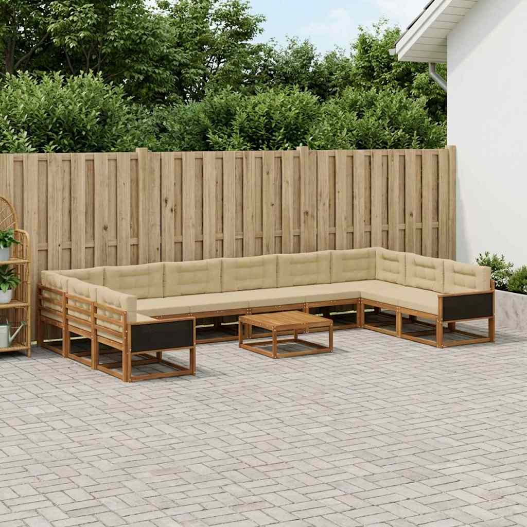 vidaXL Zestaw sof na zewnątrz z poduszką 11 pcs Naturalny i Beżowy