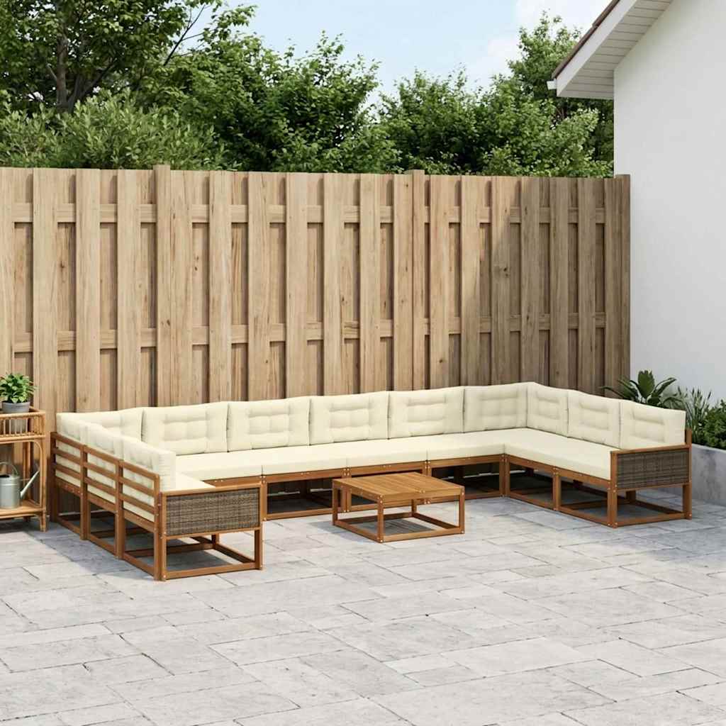 vidaXL Zestaw sof na zewnątrz z poduszką 11 pcs Naturalny i Kremowy