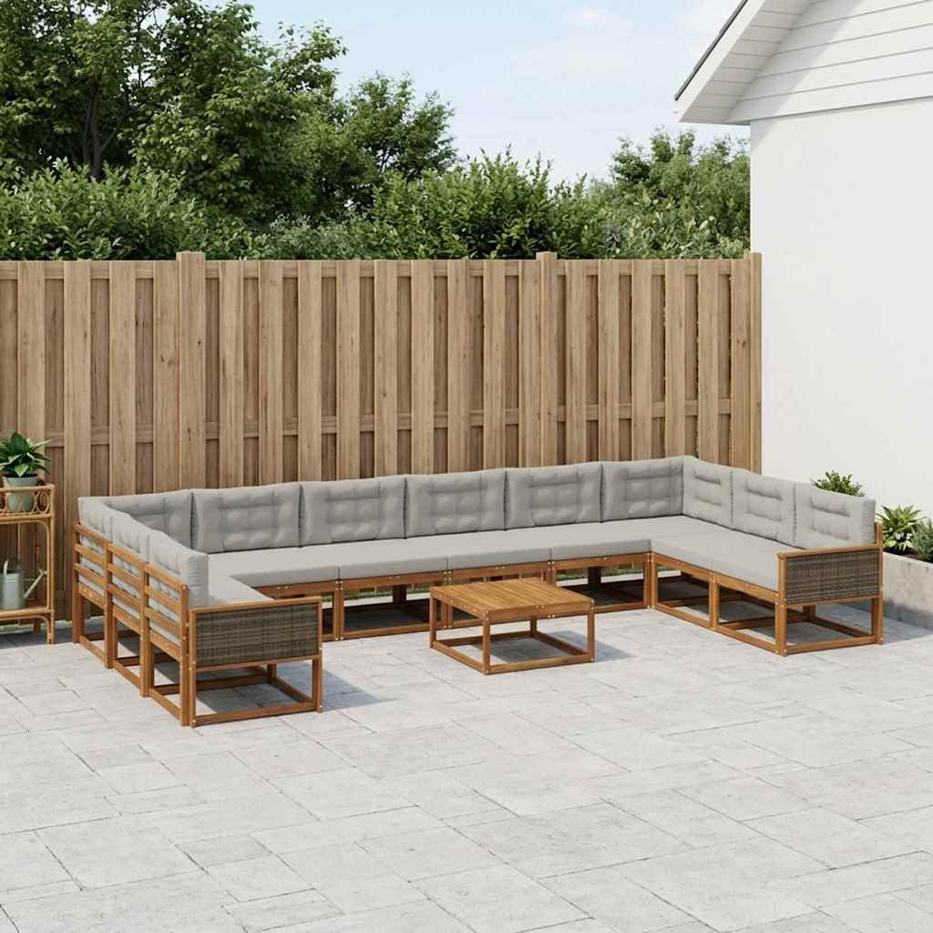 vidaXL Zestaw sof na zewnątrz z poduszką 11 pcs Naturalny i jasnoszary