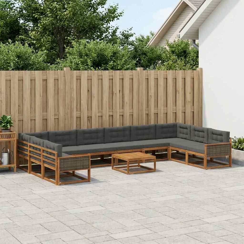 vidaXL Zestaw sof na zewnątrz 11 pcs Naturalny i Antracytowy
