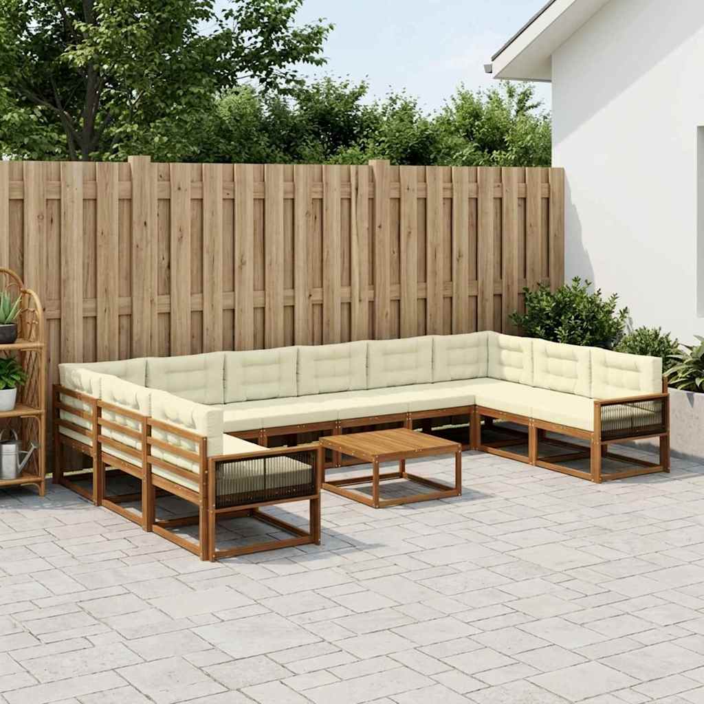 vidaXL Zestaw sof na zewnątrz z poduszką 11 pcs Naturalny i Kremowy