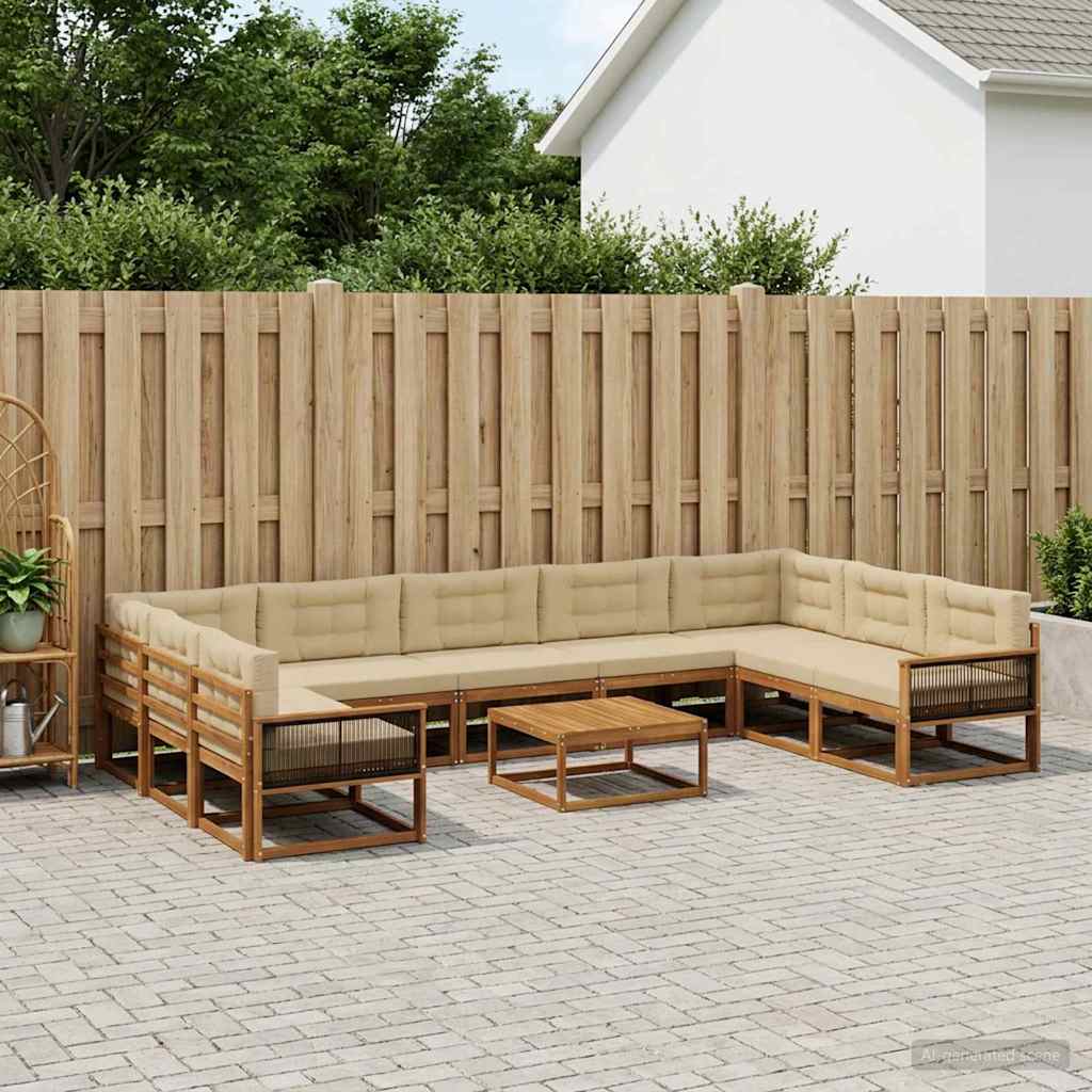 vidaXL Zestaw sof na zewnątrz z poduszką 11 pcs Naturalny i Beżowy