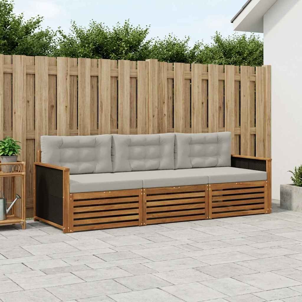 vidaXL Zestaw sof na zewnątrz 3 pcs Naturalny i jasnoszary Poliester