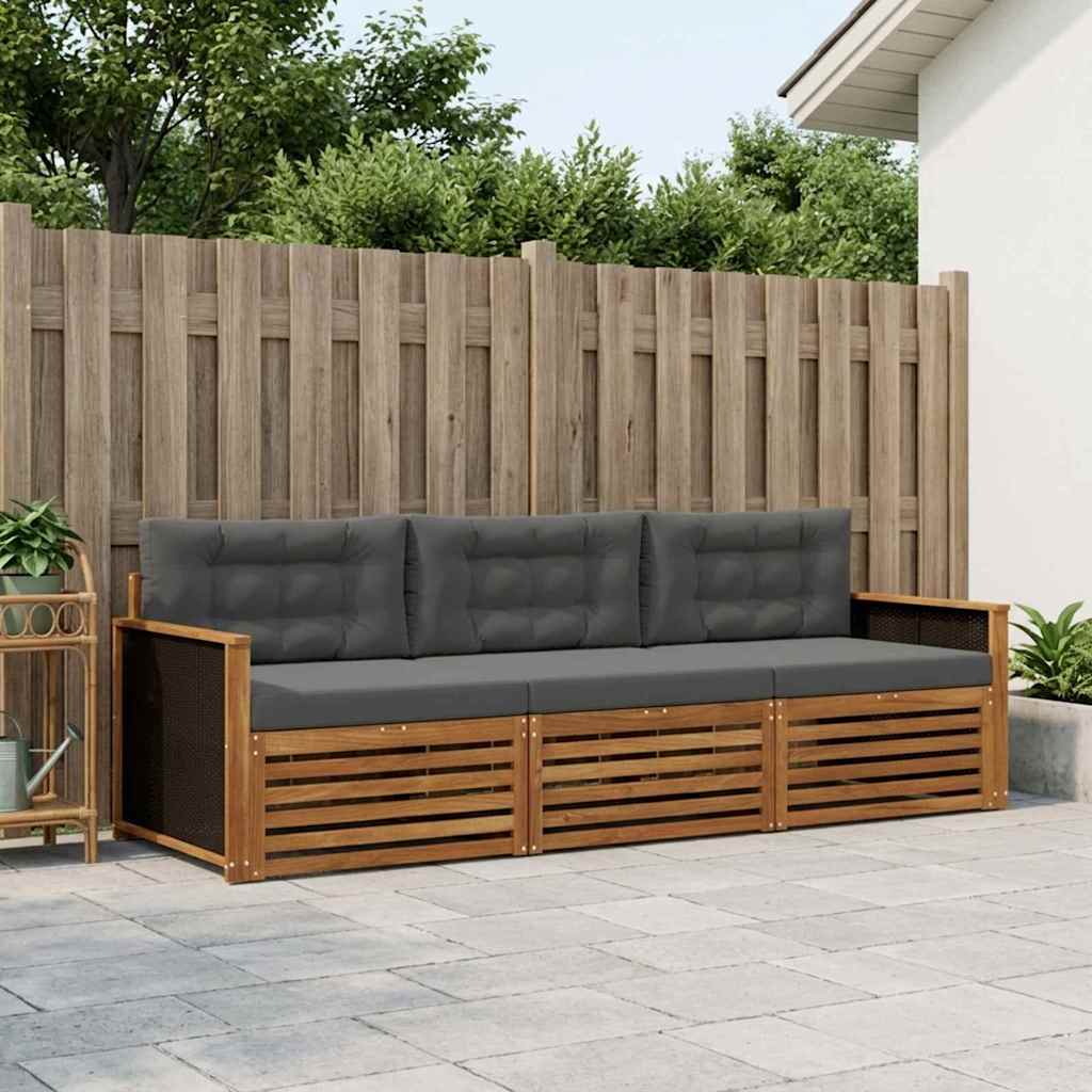 vidaXL Zestaw sof na zewnątrz 3 pcs Naturalny i Antracytowy Poliester